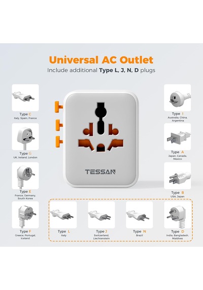 Lexroo Evrensel Seyahat Adaptörü, 5 Usb Portlu Uluslararası Fiş Adaptörü, Abd'den Avrupa Birliği