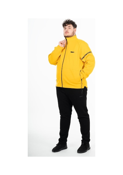 Maraton Sportswear Büyük Beden Erkek Hakim Yaka Dar Paça Uzun Kol Basic Sarı Eşofman Takımı 21518-Sarı