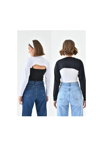 Unika Boutique Kadın Beyaz Boyunluklu Kolluk Siyah Beyaz