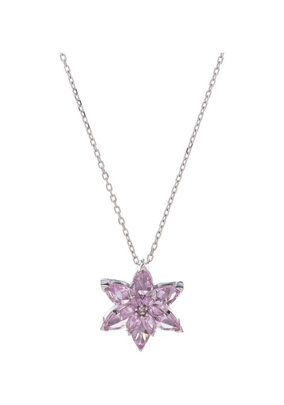 Lotus Çiçeği Pembe Zirkon Taşlı 925 Ayar Gümüş Kadın Kolye Gümüş