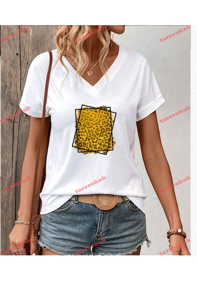 Tarzsokak Leopar Desenli Kare Beyaz