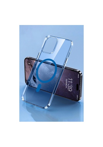 Apple iPhone Uyumlu iPhone 14 Pro Max Kılıf Tron Şeffaf Magsafe Kapak - Mavi Renkli