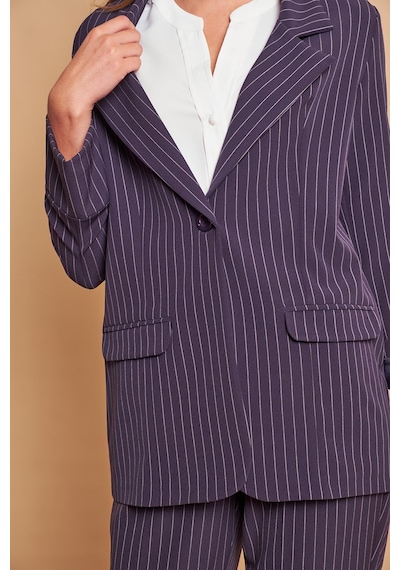 Ekoseli Yakalı Kolu Katlamalı Cep Kapaklı Boyfriend Hafif Likralı Kumaş Blazer Ceket-lacivert Çizgi Lacivert Ç. Ekoseli Yakalı Kolu Katlamalı Cep Kapaklı Boyfriend Hafif Likralı Kumaş Blazer Ceket-lacivert Çizgi Lacivert Ç.