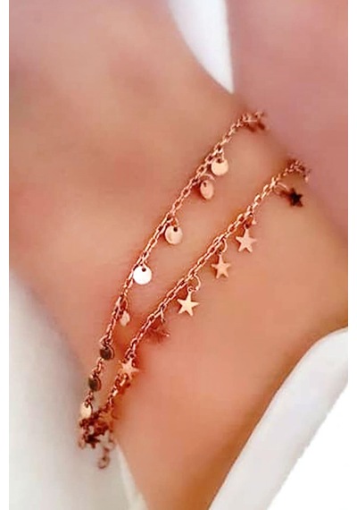 İtalyan Tasarımı Cift Zincirli Gümüş Rose Bileklik N11.31478