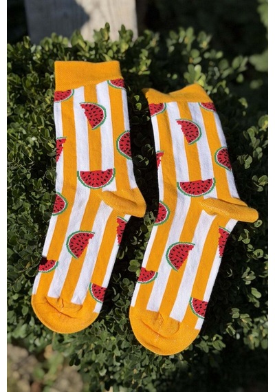 Lousocks Unisex Karpuz Dilim Çizgili Turuncu Soket Çorap