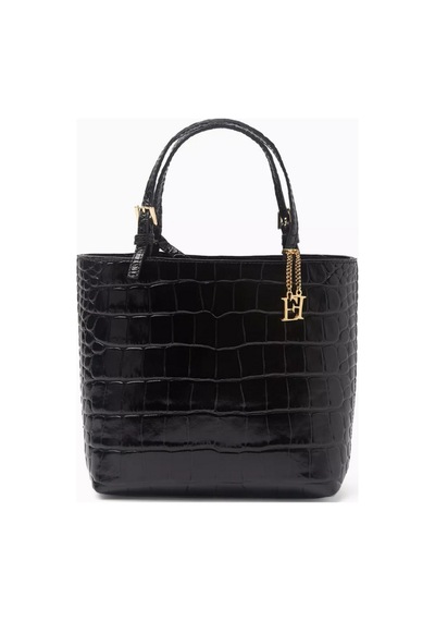 Elisabetta Franchi Timsah Desenli Deri Mini Tote Çanta, Şık & Lüks El Çantası Siyah