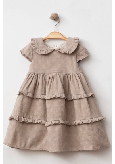 Baby Corner Bebe Yaka Fırfırlı Kız Bebek Elbise Kahverengi