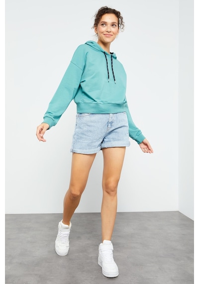 Tommy Life Mint Yeşili Uzun Kol Rahat Form Kapüşonlu Kadın Sweatshirt - 97115 Mint Yeşili