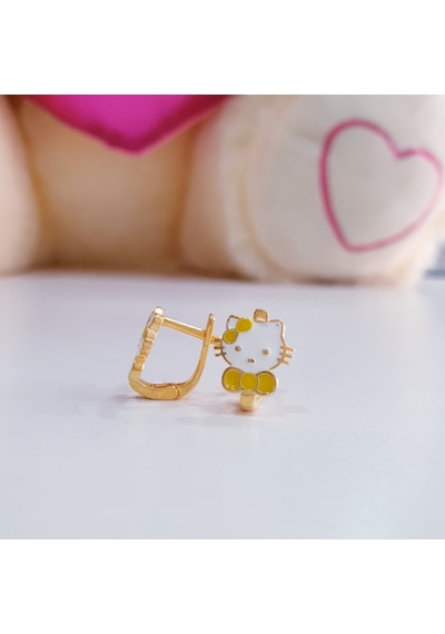 Mineli Klipsli Sarı Tokalı Sevimli Kedi Model Gümüş Çocuk Küpesi
