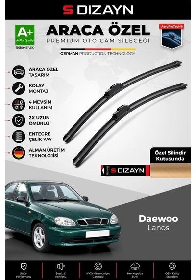 S-dizayn Daewoo Lanos Ön Cam Silecek Seti 1997-2003 Premium Araca Özel 48-48 Cm A+ Kalite Aocs-1726