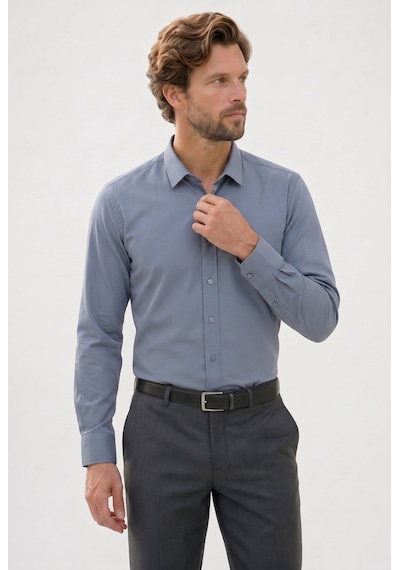 Tudors Modern Slim Fit Uzun Kollu Pamuklu Kolay Ütü Armürlü Gri Erkek Gömlek-49944