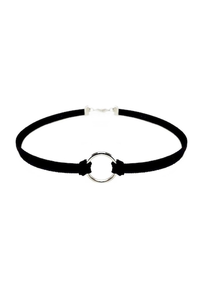 Siyah Renk Süet Kadın Round Choker Kolye Gri