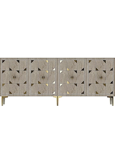 Ka1803btg Moka180 Konsol, Kahve Köşesi, Tv Sehpası Beyaz-traverten Kapak-gold 180cm Beyaz-traverten-gold