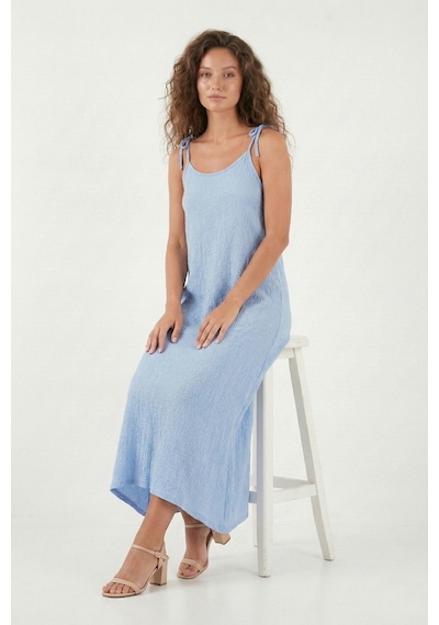 Lela Regular Fit Ip Askılı Uzun Bayan Elbise 5865732 Bebe Mavi