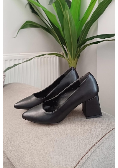 Preshley Kadın Nova Siyah Cilt 6,5 Cm Kalın Topuklu Stiletto Siyah