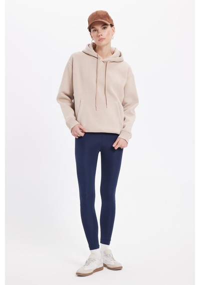 Tudors Kadın Oversize Geniş Kesim Pamuklu Yumuşak Dokulu İçi Polarlı Basic Bej Kapüşonlu Sweatshirt-42080 Bej