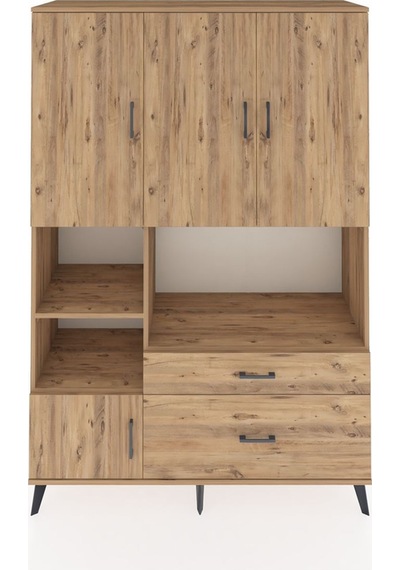 Hyperion Dolap 7 Raflı 2 Çekmeceli 5 Kapaklı 132x44x195 Çam-çam/çam Atlas Çam/atlas Çam