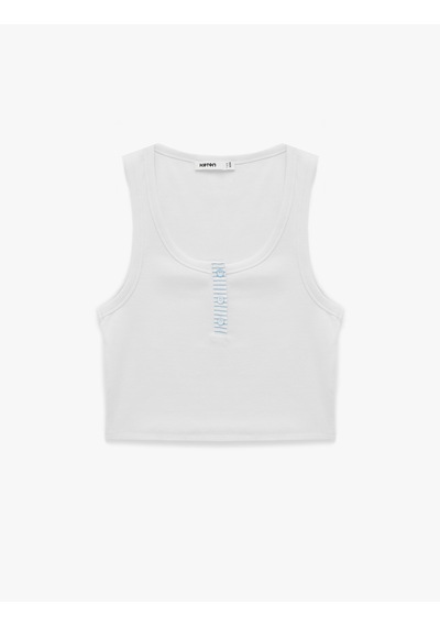 Koton Pamuklu Düğmeli Çizgili Kolsuz Hanley Yaka Crop Top Beyaz 6sak10240ek