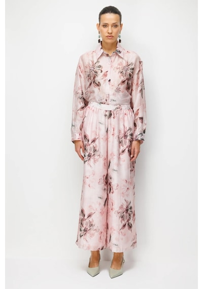 Ekol Çiçek Desenli Bol Paça Kadın Pantolon 26y.ekl.pnt.02908.1 Pembe