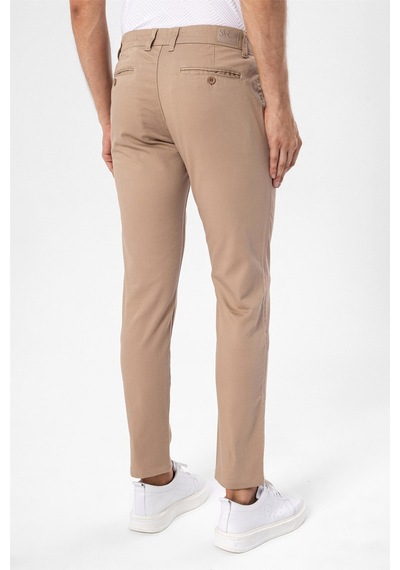 Süvari Bej Slim Fit Armürlü Pantolon