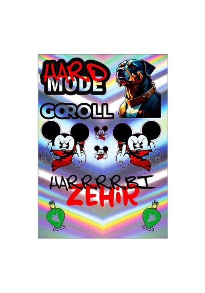 A5 Hologram Sticker 083 Tek Paket Çoklu Sticker Siyah