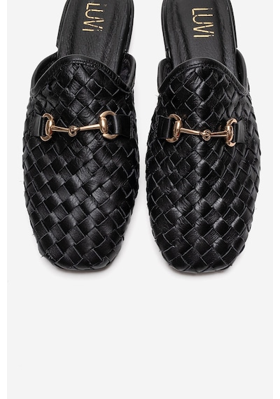 Luvishoes Senıa Siyah Örgü Hakiki Deri Tokalı Önü Kapalı Kadın Terlik