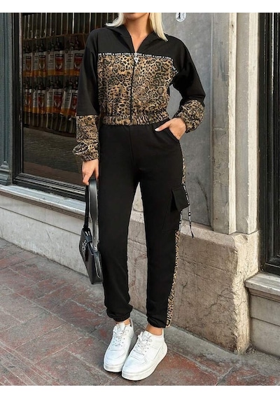 Sidelya Concept Kadın Uzun Kollu Kapşonlu Leopar Desenli Viskon Iki Iplik Bluz Ve Pantolon Ikili Takım Siyah Sidelya Concept Kadın Uzun Kollu Kapşonlu Leopar Desenli Viskon Iki Iplik Bluz Ve Pantolon Ikili Takım Siyah