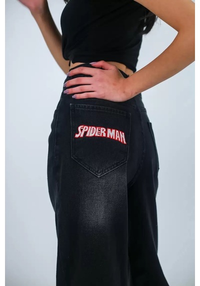 Paradise Spider Nakışlı Baggy Jean Siyah Çok Renkli