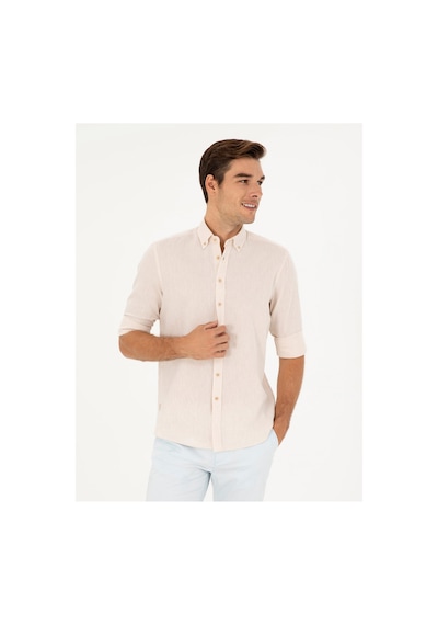 Pierre Cardin Keten Karışımlı Regular Fit Uzun Kollu Gömlek 1834748 Bej