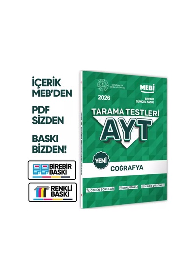 2026 YKS-ayt Mebi-ogm Coğrafya Özgün Tarama Testleri Kitabı A4 Boyut Renkli Görsel Baskı Ücreti