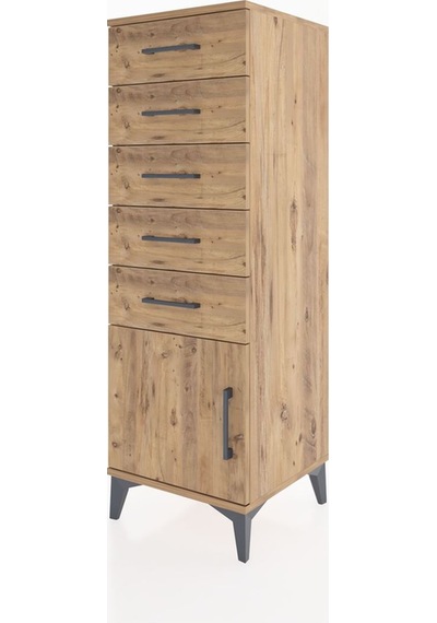 Hyperion Dolap 5 Çekmeceli Tek Kapaklı 44x44x134 Çam-çam Çam