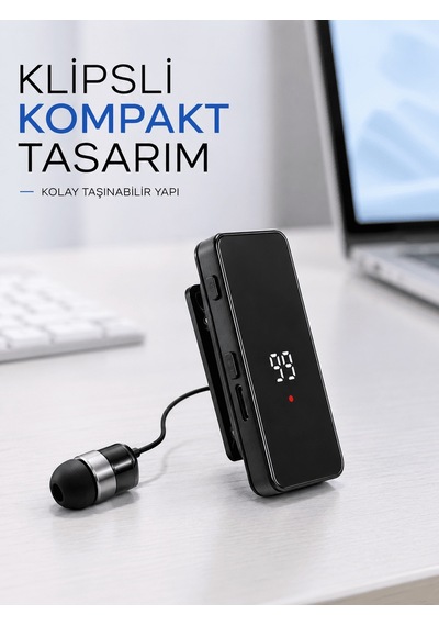 Dijital Ekranlı Bluetooth Kulaklık Tek Kulaklıklı Klipsli Kompakt Tasarım 3
