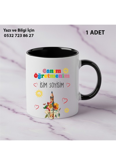 Kişiye Özel İsimli Canım Öğretmenim Tasarımlı Kupa Bardak Öğretmenler Günü İçin Hediyelik Siyah