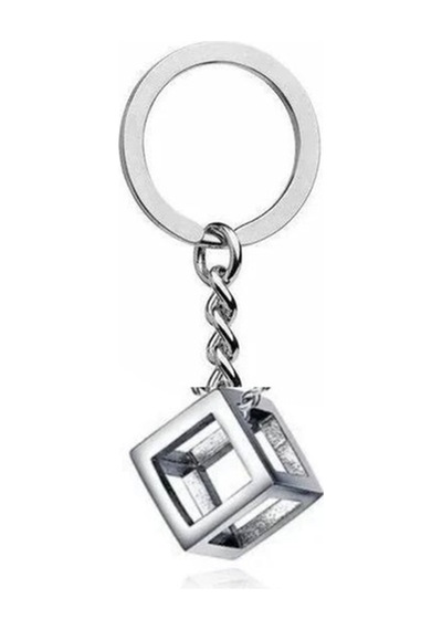 Minimal Kare Boş Küp Charm Anahtarlık Zamak Metal Unisex Geometrik Stil Aksesuar