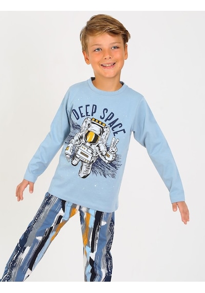 Vitmo Erkek Çocuk Uzun Kollu %100 Pamuklu Pijama Takımı Deep Space Mavi Mavi
