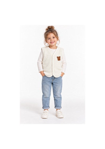 Beniizle Ayıcık Detaylı Unisex Peluş Yelek Beyaz