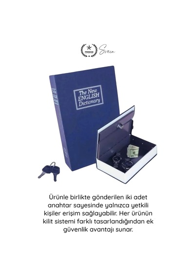 Kasa Kilitli Gizli Kasa Kitap Görünümlü Sözlük Kumbara Para Takı Evrak Saklama Kutusu Anahtarlı Çel Çok Renkli