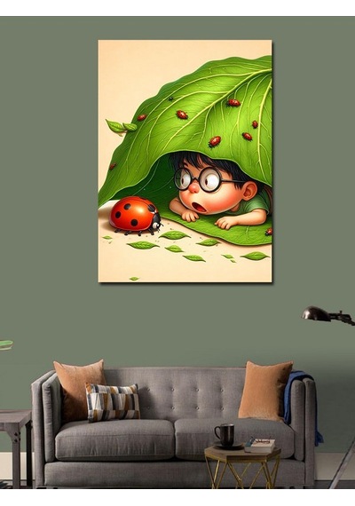Kanvas Tablo Uğur Böcekleri Ve Sevimli Çocuk 70cmx100cm