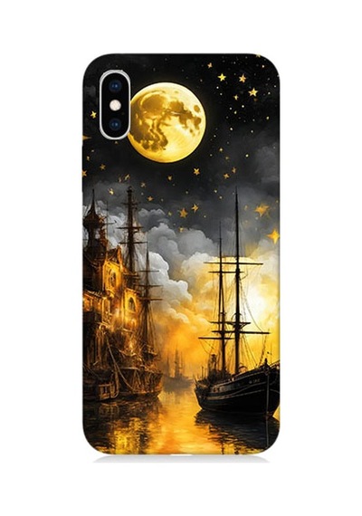 Apple Uyumlu iPhone X Ayışığı Gemisi Desenli Silikon Kılıf