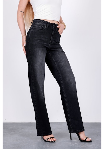HLT Jeans Antrasit Kadın Wide Leg Jean Yüksek Bel Palazzo Likralı Esnek Kot Pantolon Jessica-2046