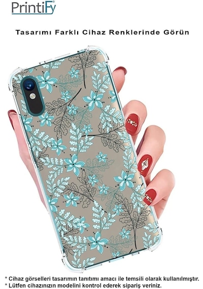 Samsung Galaxy A26 İle Uyumlu Floral Su Yeşili Baskılı Şeffaf Köşe Korumalı Antişok Kılıf