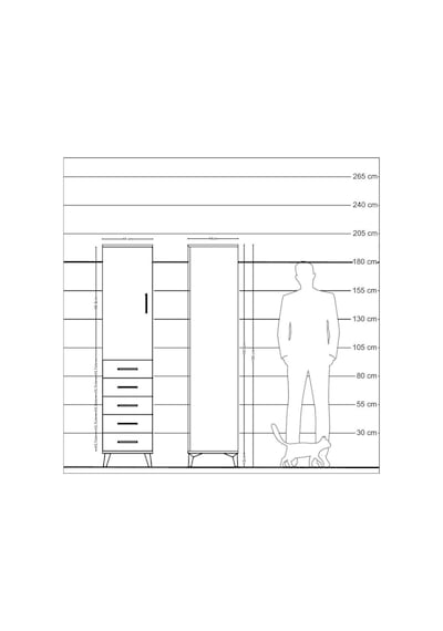 Hyperion Dolap 3 Raflı 5 Çekmeceli Tek Kapaklı 44x44x195 Çam-... Çam