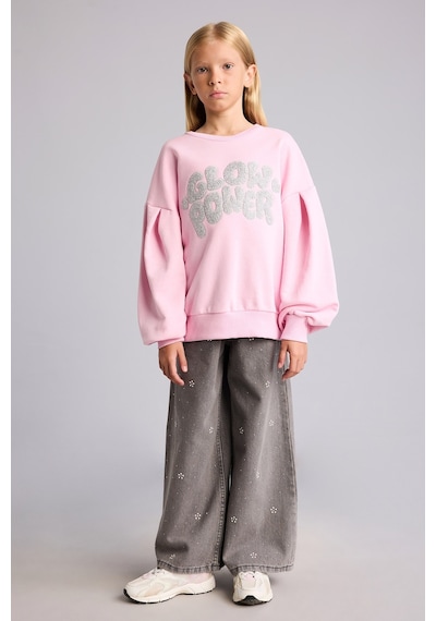 Defacto Bisiklet Yaka Baskılı Balon Kol Sweatshirt Kız Çocuk I5291a826wnpn441 Pembe-pn441
