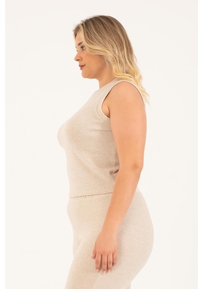 Myline Basic Kolsuz Triko Top-bej Bej