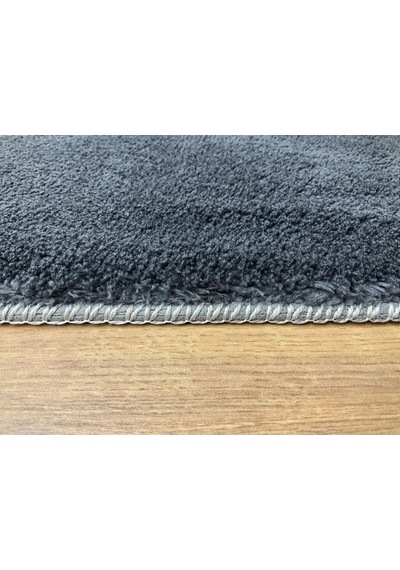 Puffy Gri Oval Örgü Saçaklı Peluş Yumuşacık Yıkanabilir Kaymaz Taban Halı Salon Oturma Odası Antrasit