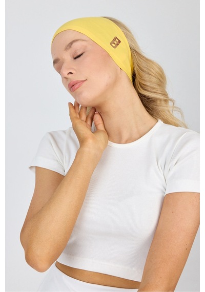 Beyaz Kısa Kol Bisiklet Yaka Vücuda Oturan Kaşkorse Crop + Bandana Set %100 Pamumklu, Esnek Rahat Sarı