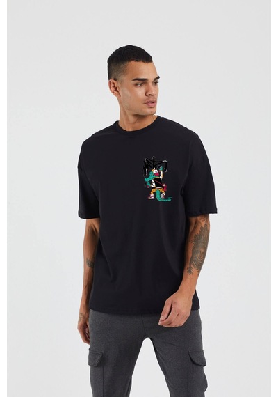 Thewert Unisex Timsah Grafiti Baskılı Siyah Oversize Tshirt