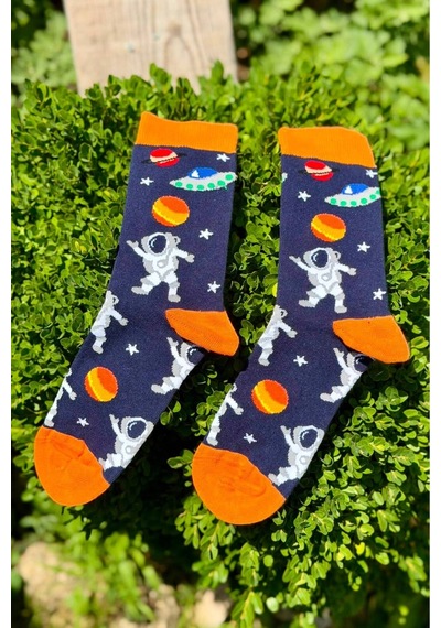 Lousocks Unisex Mars Astronot Uzay Gemisi Turuncu Soket Çorap Lacivert