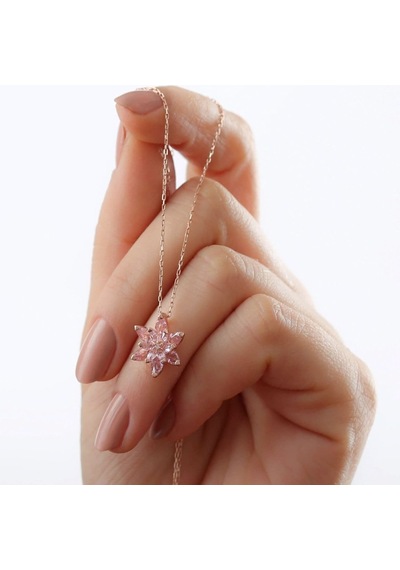 925 Ayar Gümüş Pembe Lotus Çiçeği Kolye