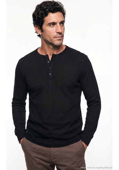 Buratti Pamuklu Regular Fit Düğmeli Bisiklet Yaka Sweat Erkek Sweat 5905852 Siyah